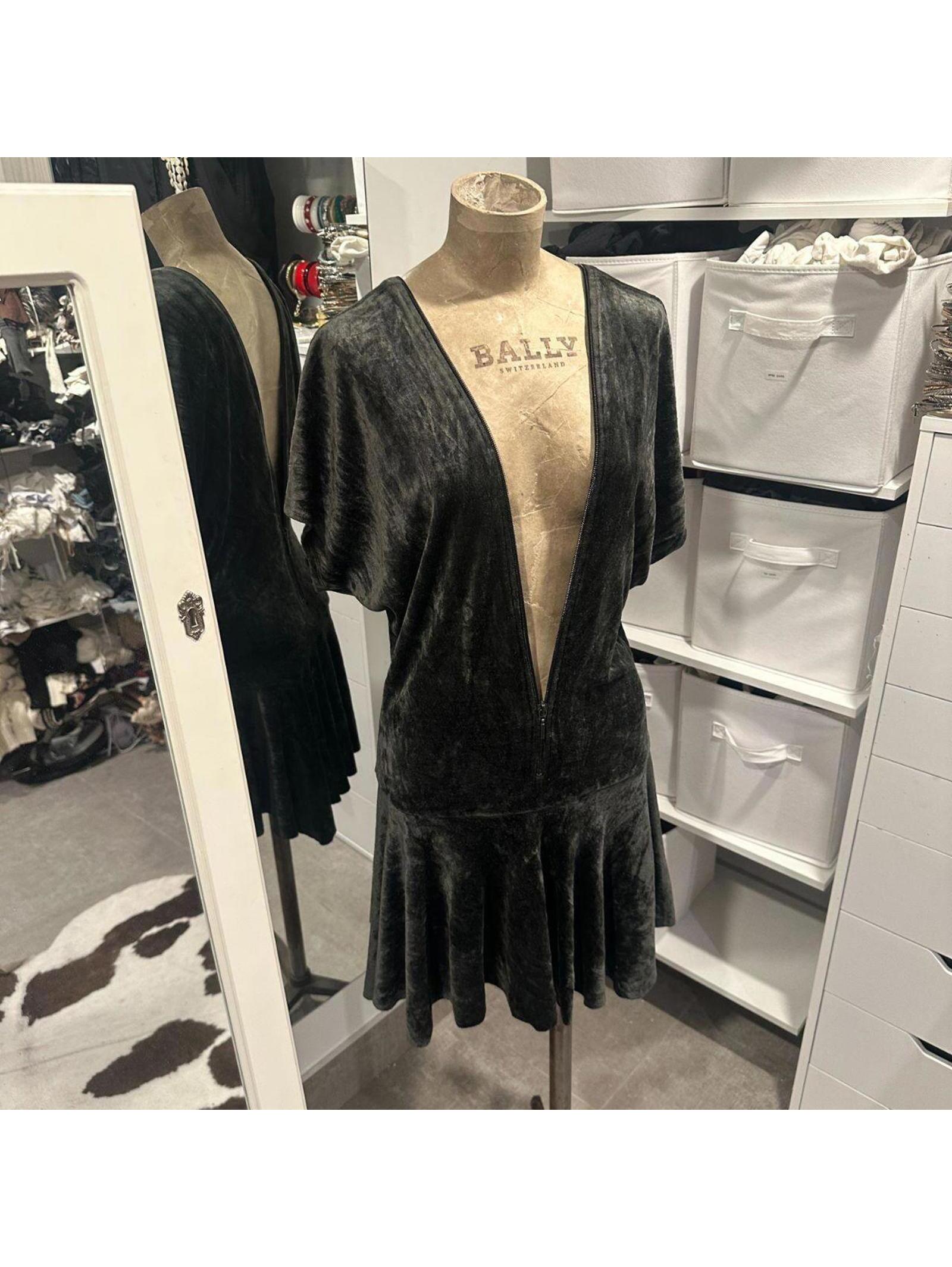 Ultra-Rare Plein Sud Jeans Adjustable Zip Velvet Mini Dress